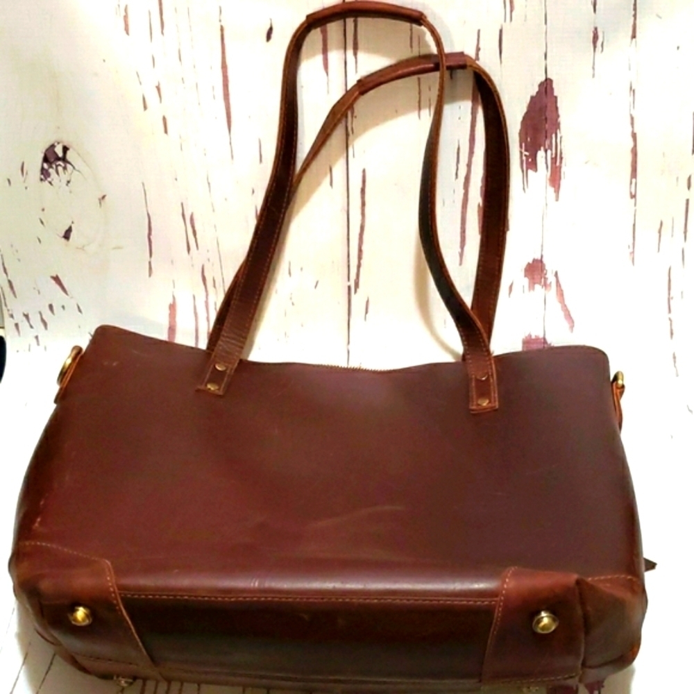 Distress brown leather laptop office work school messenger bag
